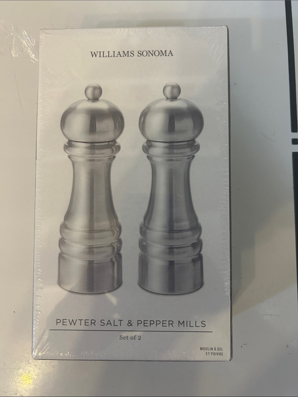 Williams Sonoma Pewter Salt and Pepper Mills - Silver Finish Set